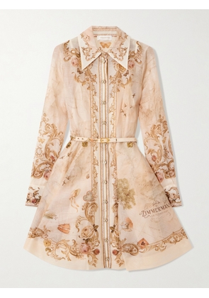 Zimmermann - Belted Printed Linen And Silk-blend Mini Dress - Cream - 00,1,2,3,4