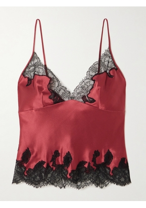 Kiki de Montparnasse - Giselle Lace-trimmed Stretch-silk Satin Camisole - Red - x small,small,medium,large