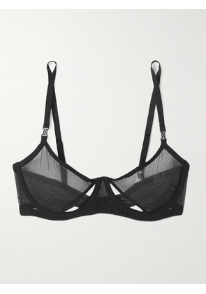 Kiki de Montparnasse - Brienne Cutout Mesh Underwired Balconette Bra - Black - 32A,34A,36A,32B,34B,36B,32C,34C,36C,32D,34D,36D,32DD,34DD,36DD