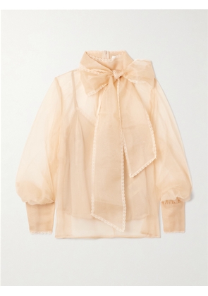 Zimmermann - Pussy-bow Lace-trimmed Silk-organza Blouse - Pink - 00,1,2,3,4