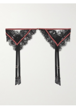 Kiki de Montparnasse - Satin-trimmed Silk-blend Leavers Lace Suspender Belt - Black - x small,small,medium,large