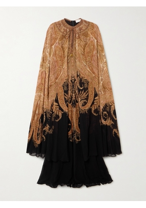 Zimmermann - Hypnotic Cape-effect Paisley-print Crepe De Chine Maxi Dress - Black - 00,1,2,3,4