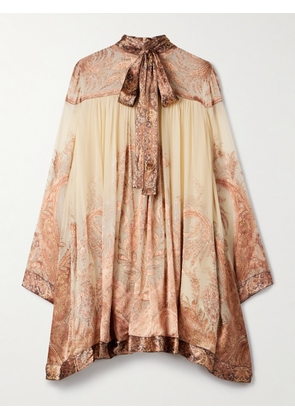 Zimmermann - Hypnotic Tie-neck Paisley-print Devoré-velvet Mini Dress - Cream - 00,1,2,3,4