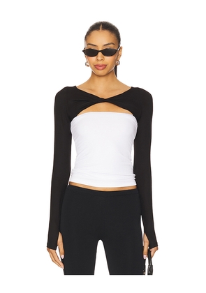 Michael Lauren Ace Long Sleeve Knotted Neck Top in Black,White. Size S. Also in XS, M.