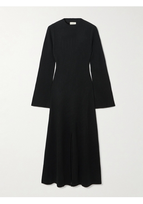Le Kasha - Logan Ribbed Organic Cashmere Midi Dress - Black - XS/S,S/M,M/L