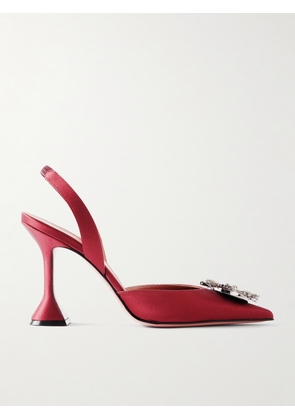 Amina Muaddi - Begum Swarovski Crystal-embellished Satin Slingback Pumps - Burgundy - IT36,IT36.5,IT37,IT37.5,IT38,IT38.5,IT39,IT39.5,IT40,IT40.5,IT41,IT41.5,IT42