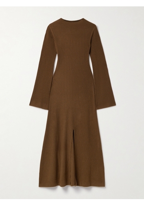 Le Kasha - Logan Ribbed Organic Cashmere Midi Dress - Brown - XS/S,S/M,M/L