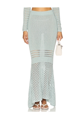 MATTHEW BRUCH Striped Mesh Handkerchief Midi Skirt in Baby Blue. Size L. Also in XS, S, M.