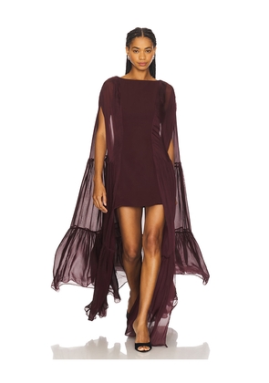 LA FUORI Coralia Gathered Cape Dress in Wine. Size M. Also in S, XS.