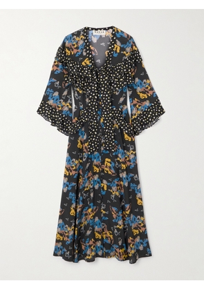 MAISON MAYLE - Majorelle Tie-neck Ruffled Printed Silk-voile Midi Dress - Multi - US0,US2,US4,US6,US8,US10