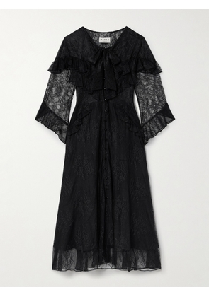 MAISON MAYLE - Majorelle Tie-neck Ruffled Chantilly Lace Maxi Dress - Black - US0,US2,US4,US6