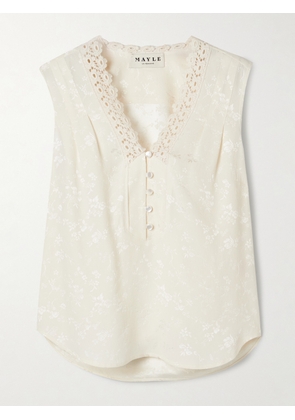 MAISON MAYLE - Noor Crocheted Lace-trimmed Silk-jacquard Top - Ivory - US0,US2,US4,US6,US8,US10