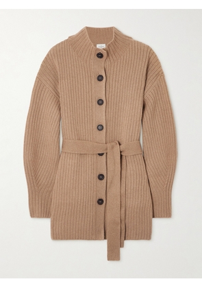 Le Kasha - Cotai Belted Ribbed Organic Cashmere Cardigan - Brown - One size