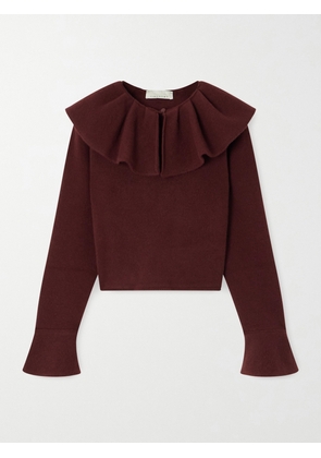 LIBEROWE - Gia Cropped Ruffled Wool Sweater - Burgundy - x small,small,medium,large,x large