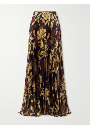 S.S. Daley - Kate Pleated Floral-print Satin-twill Maxi Skirt - Brown - UK 4,UK 6,UK 8,UK 10,UK 12,UK 14