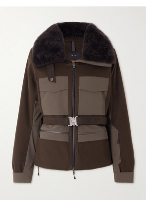 SEASE - Belted Plush And Twill-trimmed Wool And Cashmere-blend Felt Down Ski Jacket - Brown - 01,2,3,4