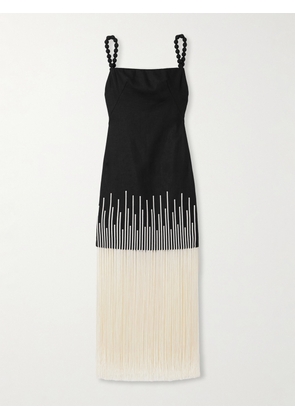 Andres Otalora - Silencios Fringed Linen Midi Dress - Black - US0,US2,US4,US6,US8,US10