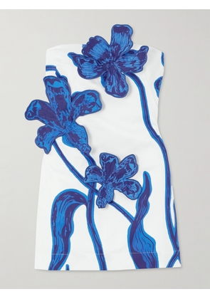 Andres Otalora - Appliquéd Cotton-blend Twill Mini Dress - Blue - US0,US2,US4,US6,US8,US10,US12