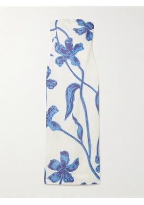 Andres Otalora - Nosso Amor Strapless Floral-print Linen Maxi Dress - Blue - US0,US2,US4,US6,US8,US10,US12