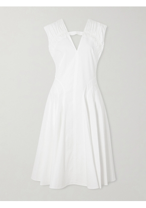 Proenza Schouler - Manoela Ruched Paneled Cotton-blend Poplin Midi Dress - White - US0,US2,US4,US6,US8,US10,US12