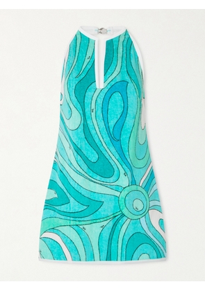 PUCCI - Printed Cotton-terry Halterneck Mini Dress - Blue - IT38,IT40,IT42,IT44,IT46,IT48