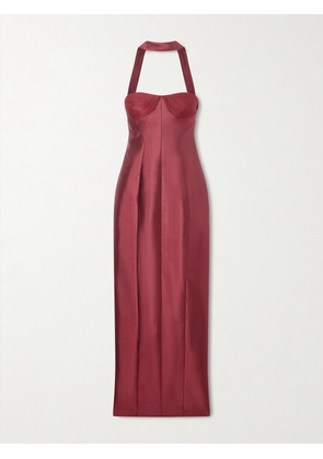 Danielle Frankel - Lette Paneled Tulle-trimmed Wool And Silk-blend Twill Gown - Red - US0,US2,US4,US6,US8