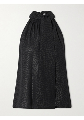 Veronica de Piante - Elsa Scarf-detailed Leopard-print Silk Top - Black - IT36,IT38,IT40,IT42,IT44