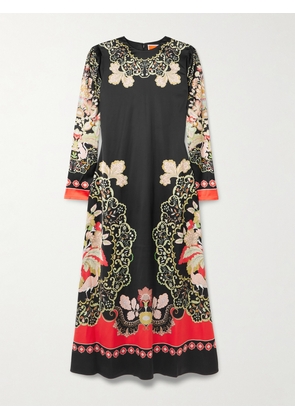 La DoubleJ - Icon Clingy Swing Floral-print Stretch-satin Maxi Dress - Black - x small,small,medium,large,x large