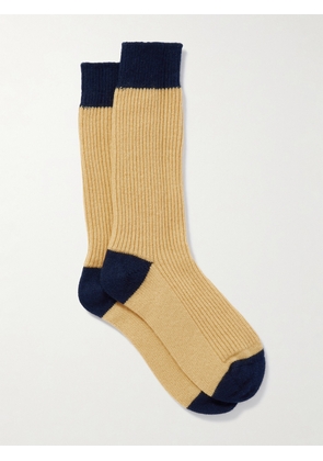 Guest In Residence - Two-tone Ribbed Cashmere Socks - Yellow - One size