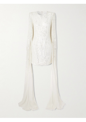 Jenny Packham - Sweet Magic Cape-effect Embellished Tulle Mini Dress - Ivory - UK 6,UK 8,UK 10,UK 12,UK 14