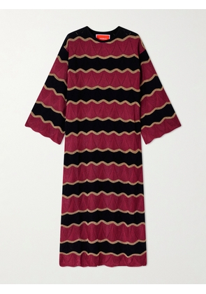 La DoubleJ - Striped Cotton-blend Midi Dress - Red - xx small,x small,small,medium,large,x large