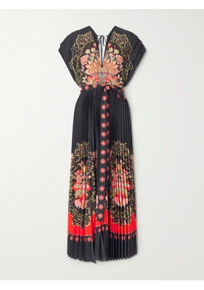 La DoubleJ - Belted Pleated Printed Crepe De Chine Maxi Dress - Black - xx small,x small,small,medium,large,x large