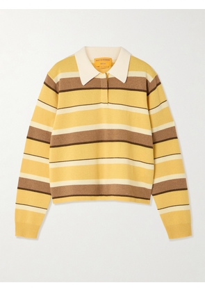 Guest In Residence - Cropped Striped Cashmere Polo Sweater - Yellow - x small,small,medium,large,x large