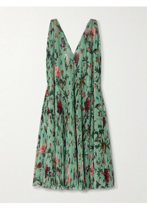 La DoubleJ - Twirling Floral-print Plissé-chiffon Maxi Dress - Green - xx small,x small,small,medium,large,x large,xx large