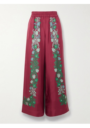 La DoubleJ - Palazzo Printed Silk Wide-leg Pants - Burgundy - xx small,x small,small,medium,large,x large