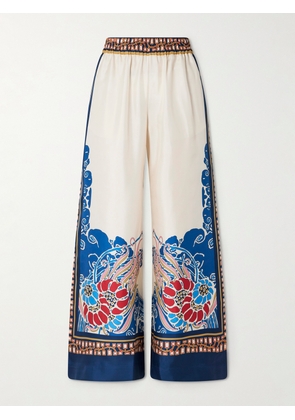 La DoubleJ - Printed Silk-twill Wide-leg Pants - Cream - xx small,x small,small,medium,large,x large