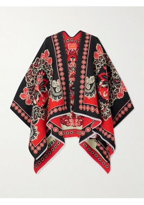 La DoubleJ - Soul Frayed Wool And Silk-blend Jacquard Poncho - Red - One size
