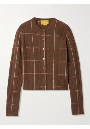 Guest In Residence - Jane Checked Cable-knit Cashmere Cardigan - Brown - x small,small,medium,large,x large