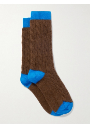 Guest In Residence - Two-tone Cable-knit Cashmere Socks - Brown - One size