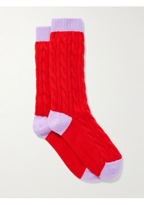 Guest In Residence - Two-tone Cable-knit Cashmere Socks - Red - One size