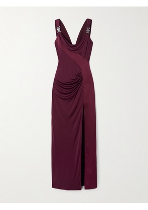 Versace - Embellished Paneled Draped Satin-jersey Gown - Burgundy - IT36,IT38,IT40,IT42,IT44,IT46,IT48