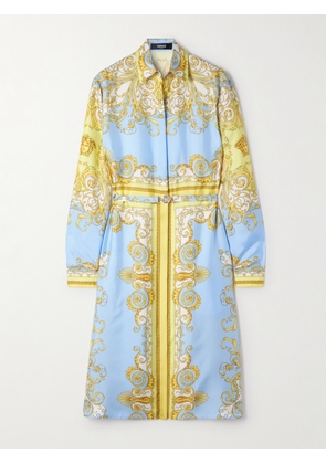 Versace - Belted Printed Silk-twill Dress - Blue - IT36,IT38,IT40,IT42,IT44,IT46,IT48,IT50