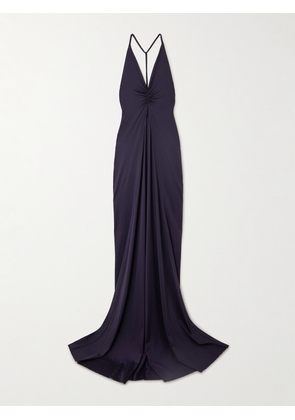 Victoria Beckham - Cutout Ruched Stretch-satin Gown - Blue - UK 4,UK 6,UK 8,UK 10,UK 12,UK 14