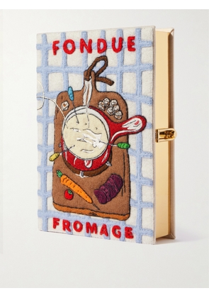 Olympia Le-Tan - Fondue Fromage Embroidered Appliquéd Canvas Clutch - Blue - One size