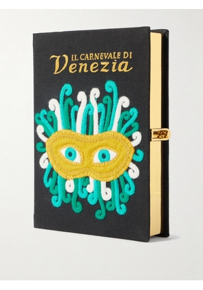 Olympia Le-Tan - Carnival Of Venice Embroidered Appliquéd Canvas Clutch - Black - One size