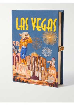 Olympia Le-Tan - Las Vegas Embroidered Appliquéd Canvas Clutch - Blue - One size