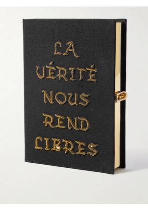 Olympia Le-Tan - La Vérité Nous Rend Libre Embroidered Canvas Clutch - Black - One size
