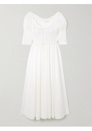 DÔEN - Ischia Shirred Organic Cotton-blend Voile Midi Dress - White - xx small,x small,small,medium,large,x large,xx large