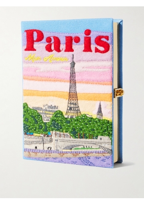 Olympia Le-Tan - Paris Mon Amour Embroidered Appliquéd Canvas Clutch - Blue - One size