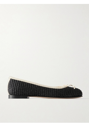 Manolo Blahnik - Veralli Leather-trimmed Raffia Ballet Flats - Black - IT36,IT36.5,IT37,IT37.5,IT38,IT38.5,IT39,IT39.5,IT40,IT40.5,IT41,IT41.5,IT42